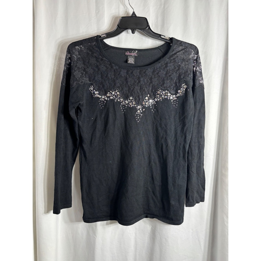 Questions by Say What Black Lace‎ Embellished Long Sleeve Top Women's Size L